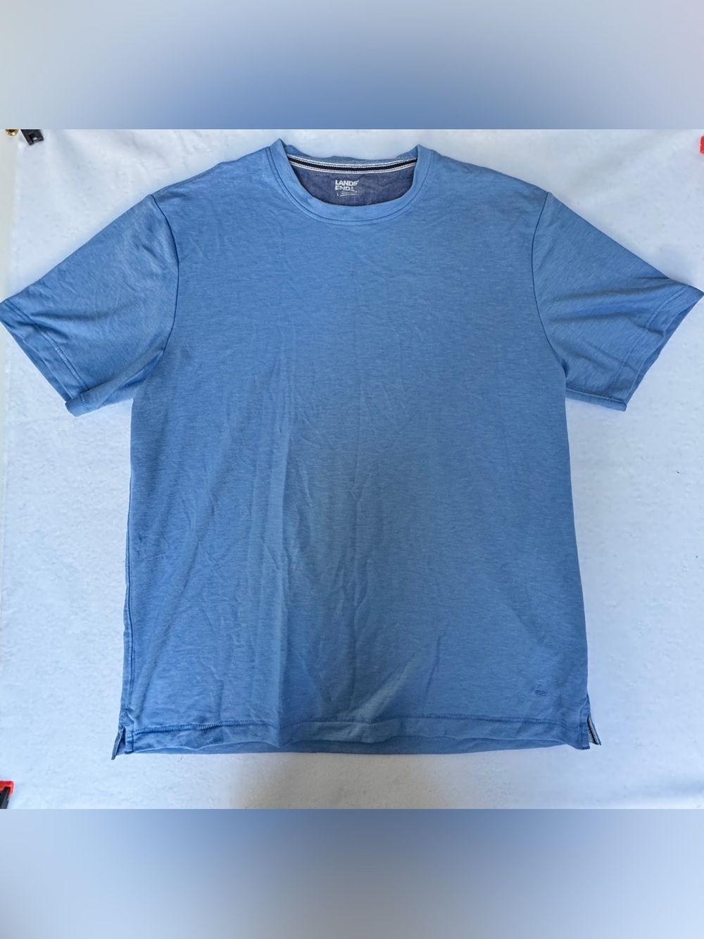 Lands End Men’s Classic Fit 4-Way Stretch Tee Shirt Crewneck LARGE Short Sleeve